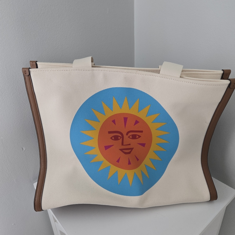 Kate Spade Cream and Brown Canvas Sun Tote
